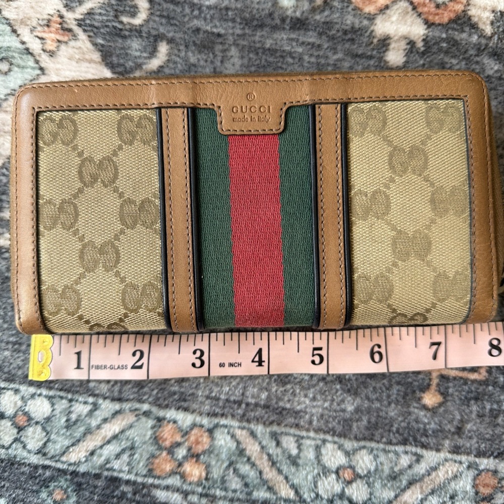 Gucci GG Supreme Monogram Web Ophidia Zip Around Wallet Brown Authentic bamboo - Picture 14 of 16